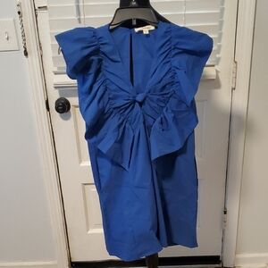 Blue Tassel Blue Ruffle Front Tie Twist Dress
